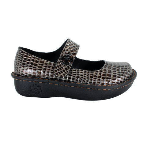 Sanosan Julia Comfort Mary-Jane Clogs in Pewter Croco patent