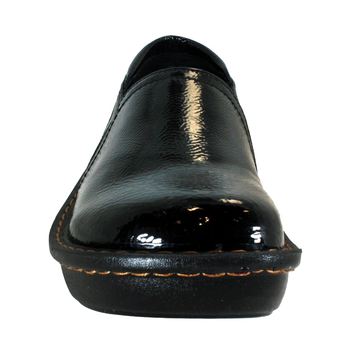 Sanosan Maria Comfort Slip-On Clogs in Black Crinkle Patent