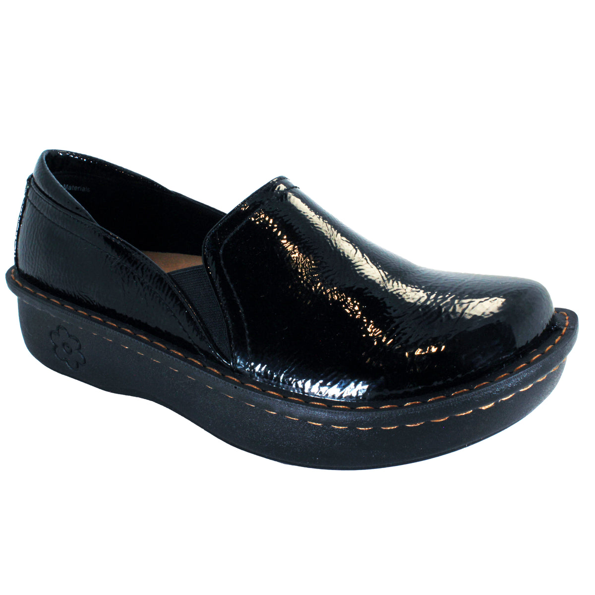 Sanosan Maria Comfort Slip-On Clogs in Black Crinkle Patent
