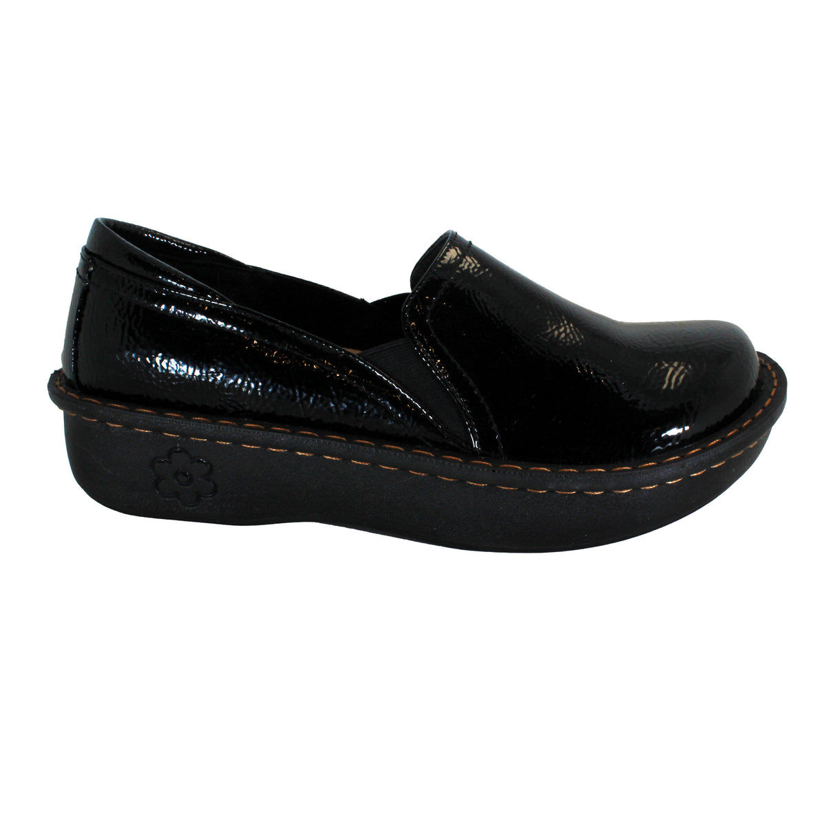 Sanosan Maria Comfort Slip-On Clogs in Black Crinkle Patent