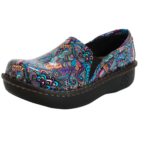 Sanosan Maria Comfort Slip-On Clogs in Mardi Gras print