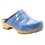 KLÄGN BJORK by KLÄGN Denim Wood Open Back Leather Clogs