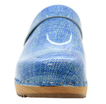 KLÄGN BJORK by KLÄGN Denim Wood Open Back Leather Clogs
