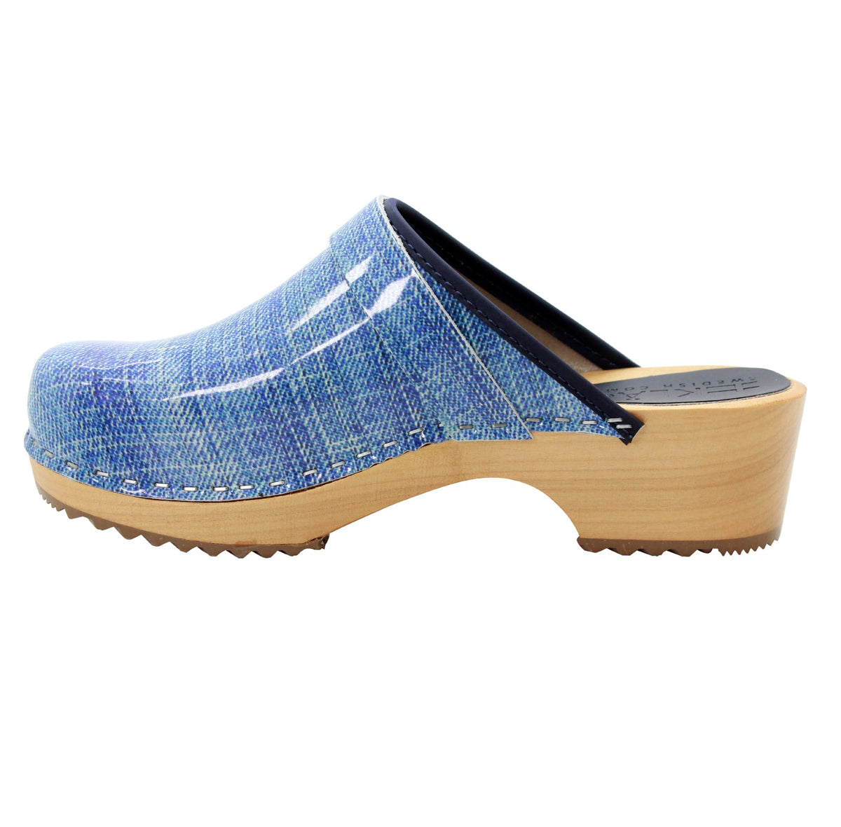 KLÄGN BJORK by KLÄGN Denim Wood Open Back Leather Clogs