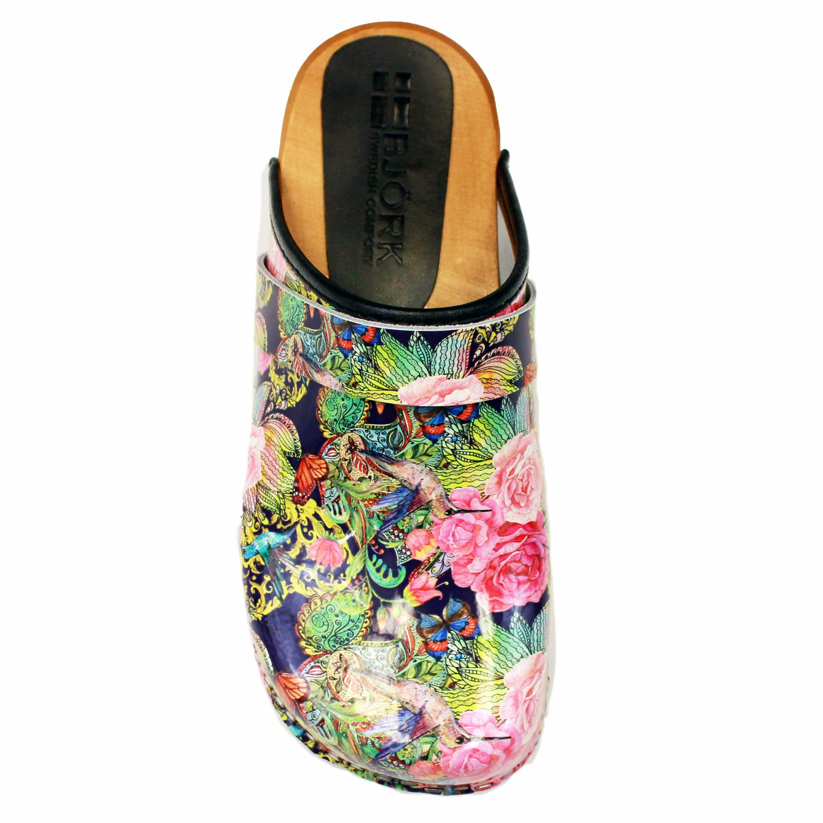 BJORK BJORK Maja Wood Colibri Printed Leather Clogs