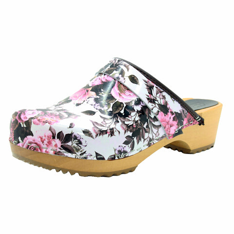 BJORK BJORK Maja Open Back Pink Roses Leather Clogs