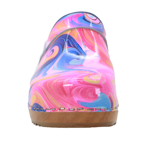 BJORK Maja Wood Swirl Leather Clogs