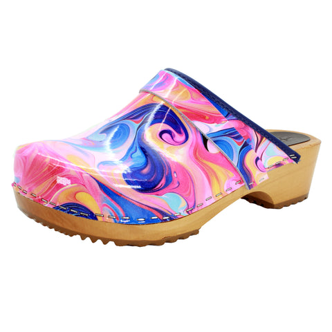 BJORK Maja Wood Swirl Leather Clogs