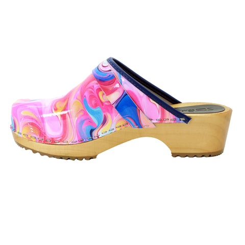 BJORK Maja Wood Swirl Leather Clogs