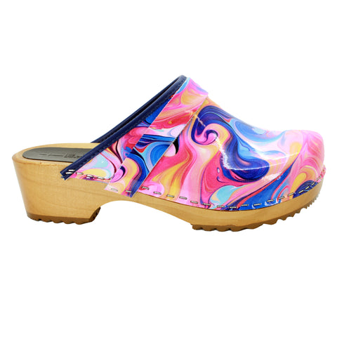 BJORK Maja Wood Swirl Leather Clogs