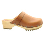 KLÄGN KLÄGN Tuva Wood Open Back Grip Caramel Veg Tan Leather Clogs