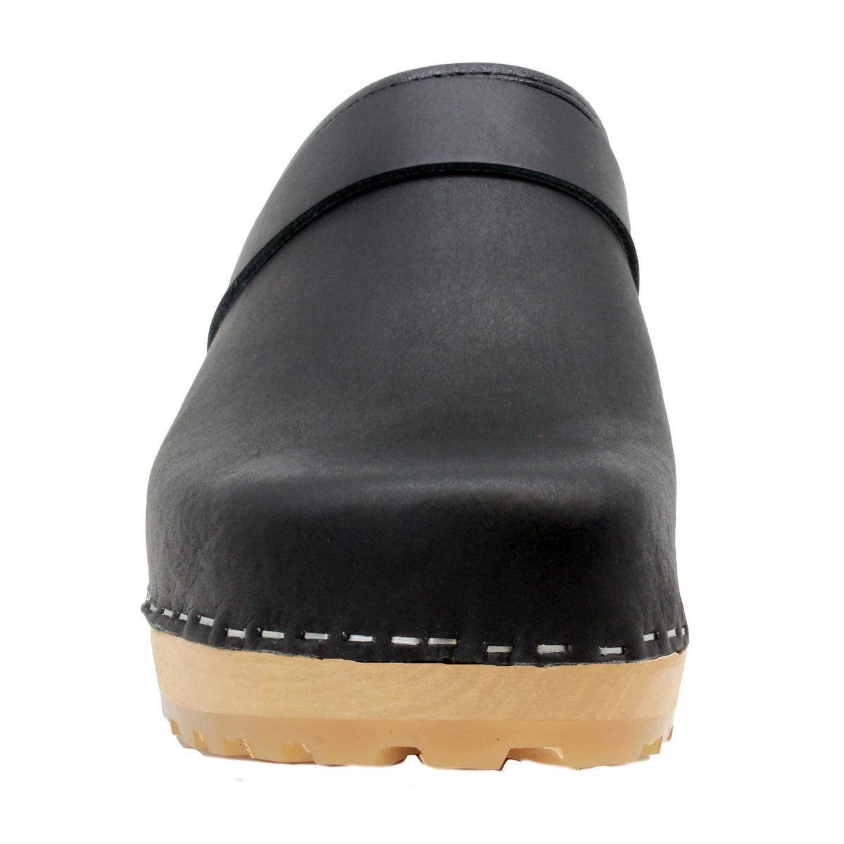 BJORK BJORK Tuva Wood Open Back Grip Black Natural Leather Clogs