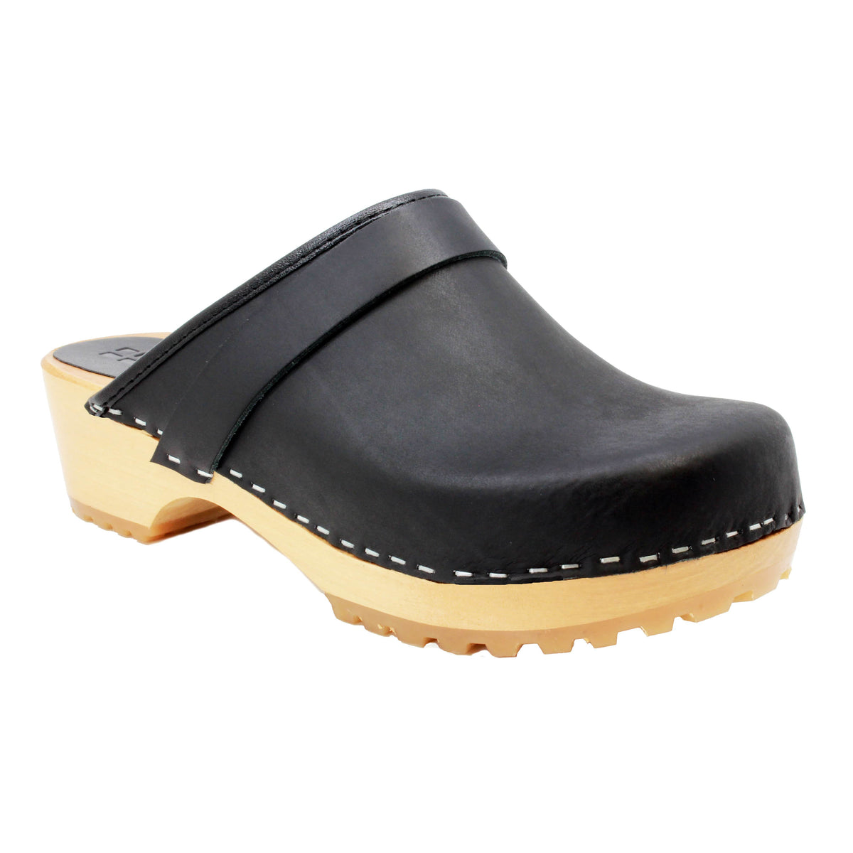 BJORK 610000-22-36 BJORK Tuva Wood Open Back Grip Black Natural Leather Clogs Black / EU-36