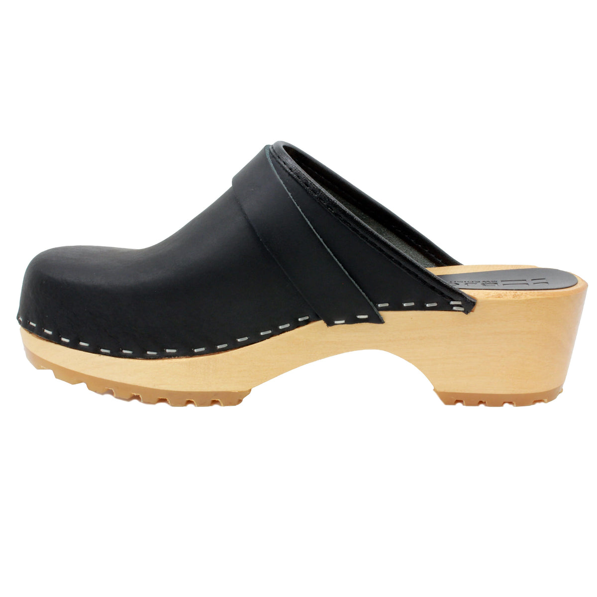 BJORK BJORK Tuva Wood Open Back Grip Black Natural Leather Clogs