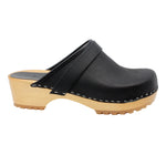 BJORK BJORK Tuva Wood Open Back Grip Black Natural Leather Clogs