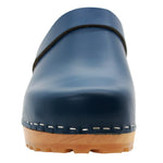 KLÄGN KLÄGN Tuva Wood Open Back Grip Cobalt Veg Tan Leather Clogs