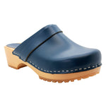 KLÄGN 610000-5-36 KLÄGN Tuva Wood Open Back Grip Cobalt Veg Tan Leather Clogs Cobalt / EU-36