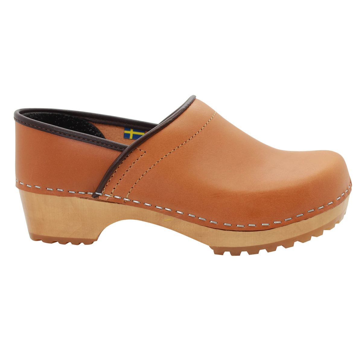 KLÄGN KLÄGN Tindra Wood Closed Back Grip Caramel Veg Tan Leather Clogs