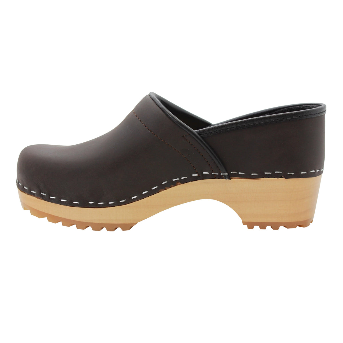 KLÄGN KLÄGN Tindra Wood Closed Back Grip Brown Leather Clogs