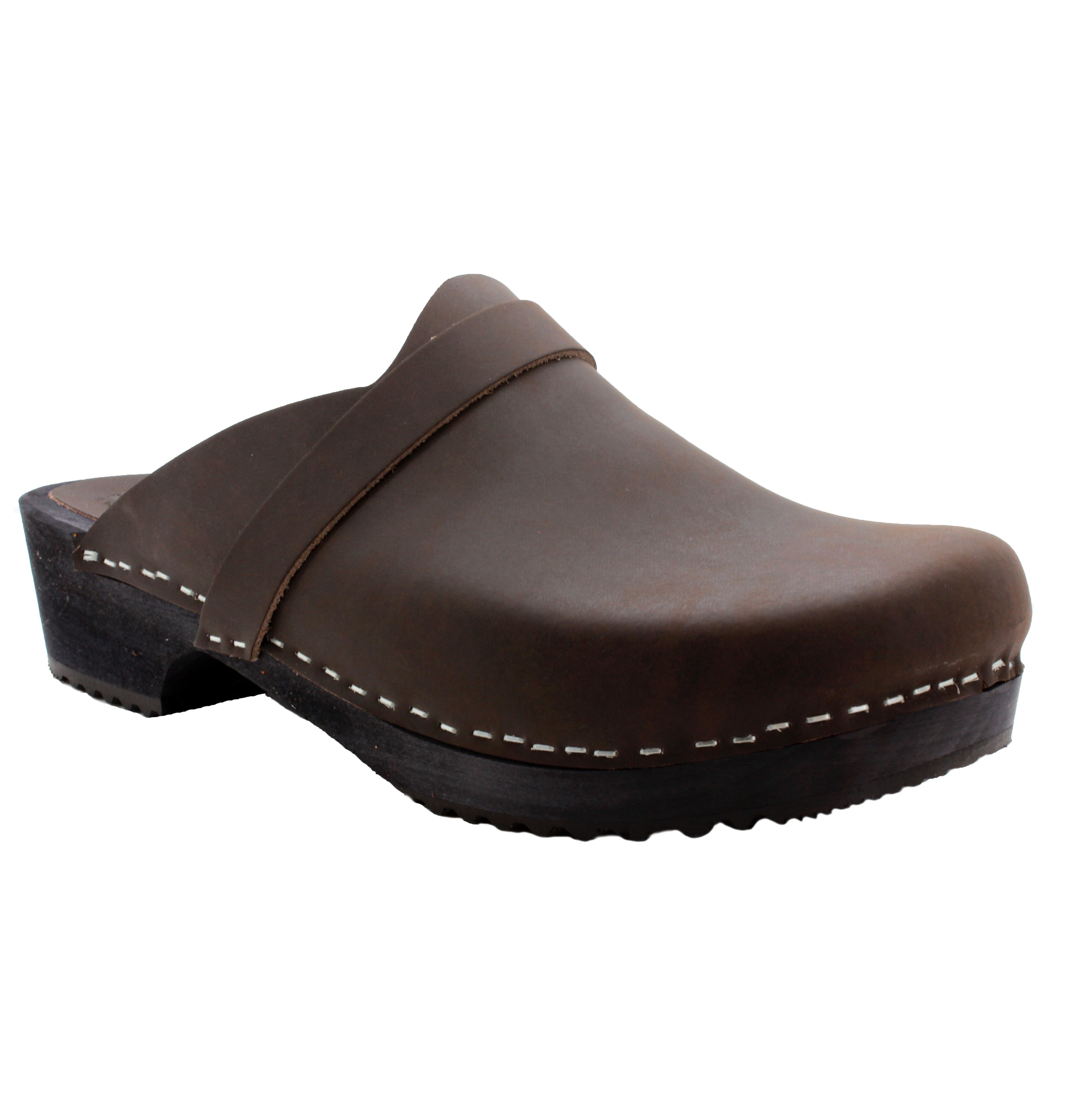 leather wooden clogs