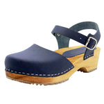 KLÄGN KLÄGN ALMA Swedish Wood Clog Leather Sandals in Navy