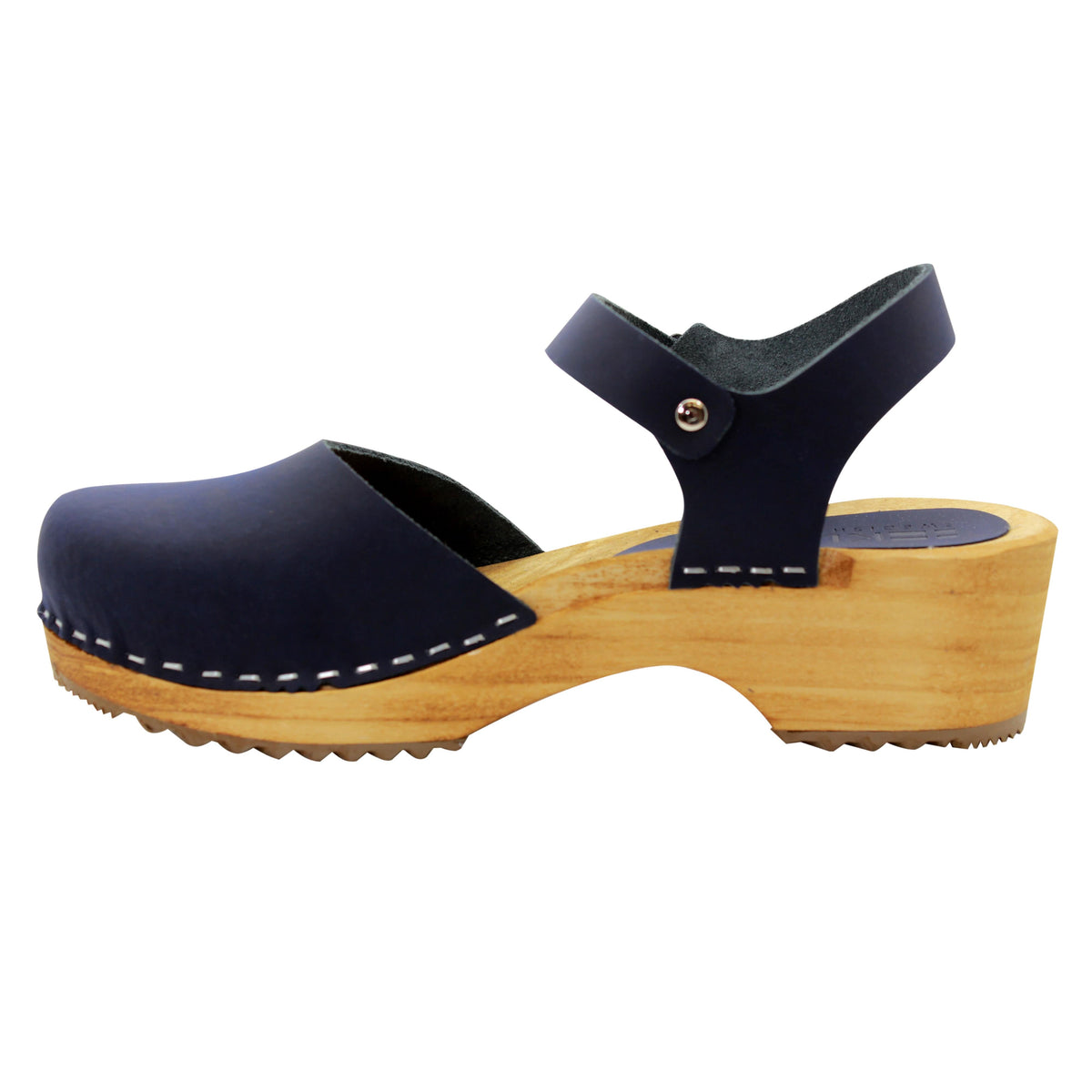 KLÄGN KLÄGN ALMA Swedish Wood Clog Leather Sandals in Navy