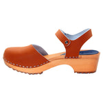 BJORK BJORK ALMA Swedish Wood Clog Cognac Leather Sandals