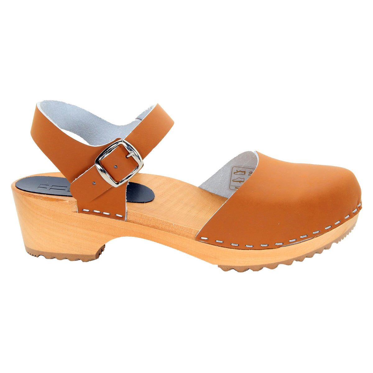 BJORK BJORK ALMA Swedish Wood Clog Cognac Leather Sandals