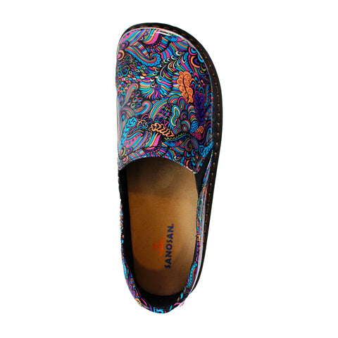 Sanosan Maria Comfort Slip-On Clogs in Mardi Gras print