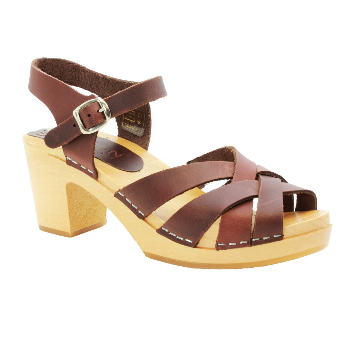 BJORK BJORK ULLA Swedish Wood Clog Sandals in Brown Leather
