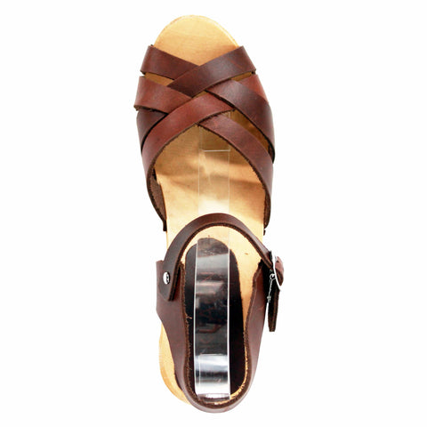 BJORK BJORK ULLA Swedish Wood Clog Sandals in Brown Leather