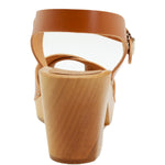 KLÄGN KLÄGN Duve Mid-heel Leather Peep Toe Wooden Clog Sandals