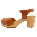 KLÄGN KLÄGN Duve Mid-heel Leather Peep Toe Wooden Clog Sandals