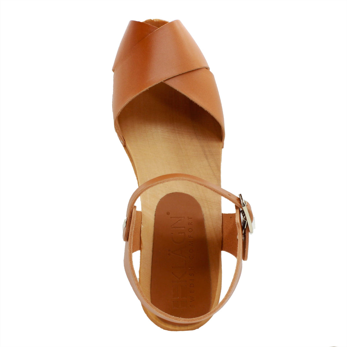 KLÄGN KLÄGN Duve Mid-heel Leather Peep Toe Wooden Clog Sandals