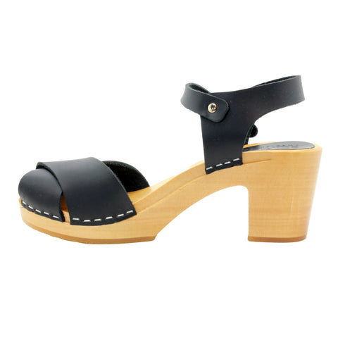 KLÄGN KLÄGN Duve Mid-heel Leather Peep Toe Wooden Clog Sandals
