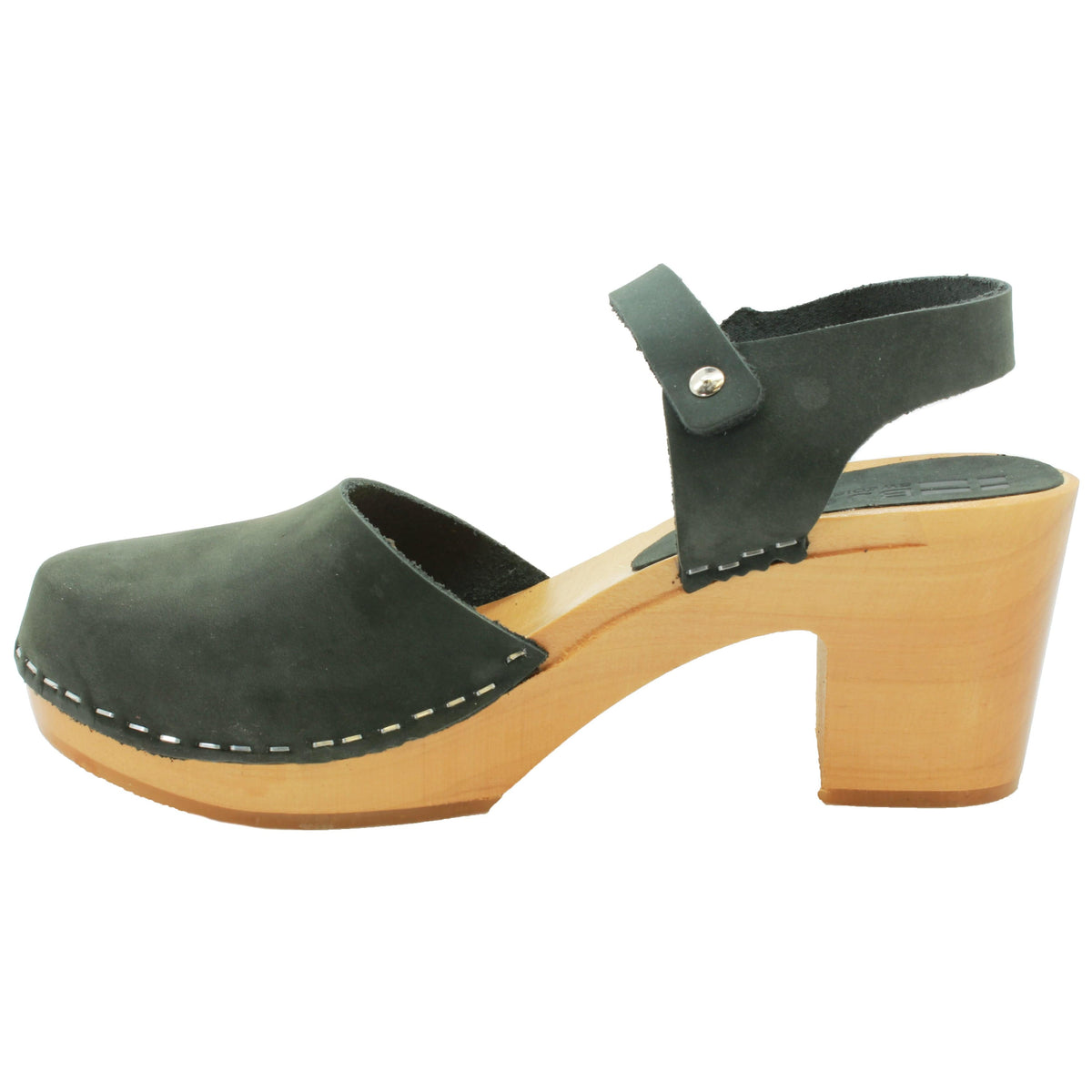 BJORK BJORK MARGARETA Swedish Wood Clog Sandals in Forest Green Oiled Leather