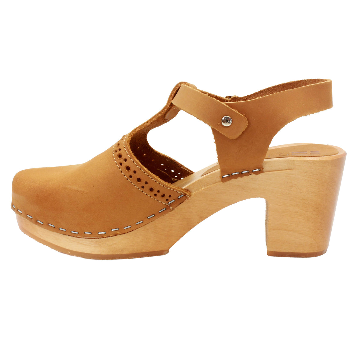 BJORK BJORK CLARA Swedish Wooden Clogs in Camel Nubuck