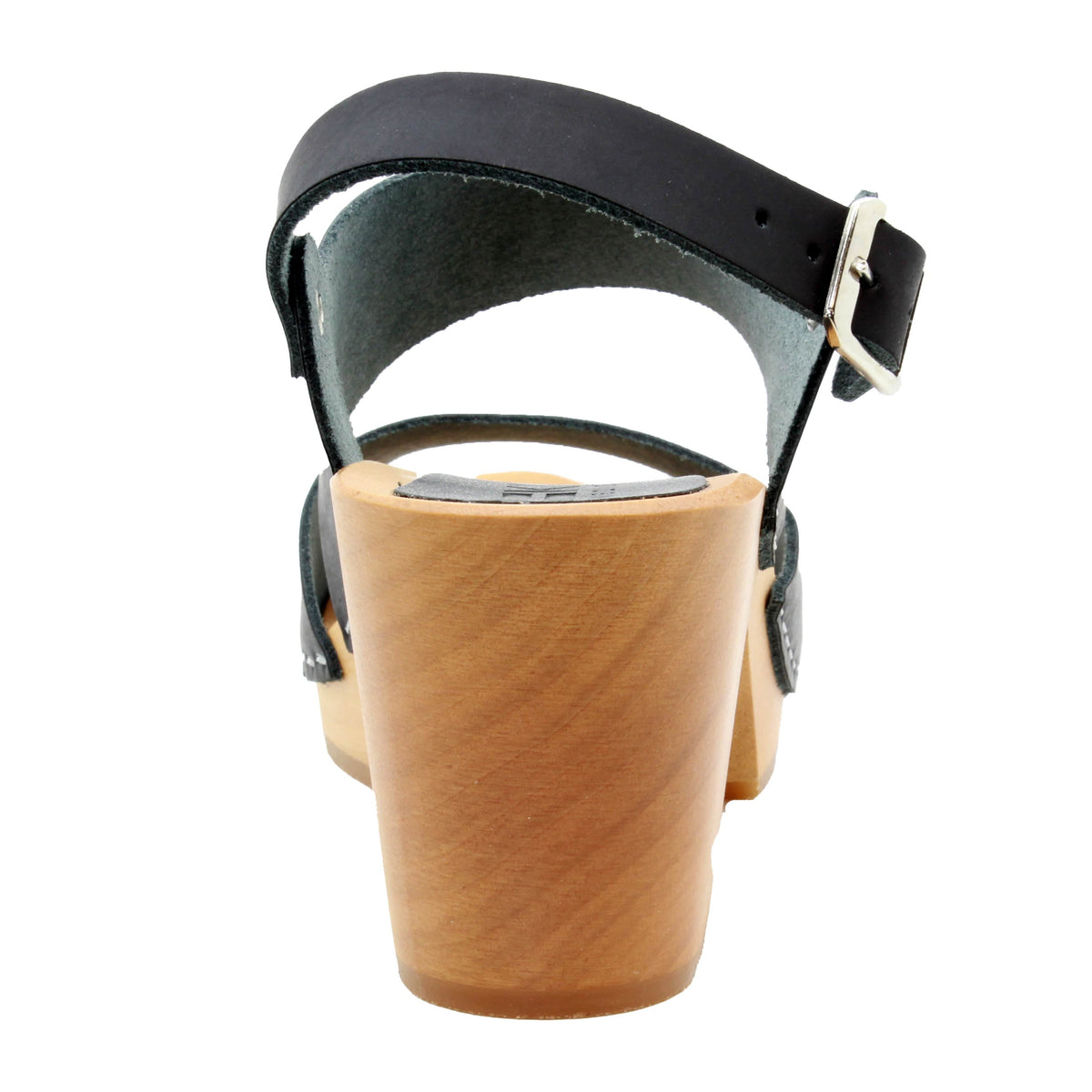 BJORK BJORK MARIE Swedish Wood Clog Sandals in Black Leather