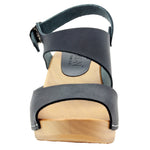 BJORK BJORK MARIE Swedish Wood Clog Sandals in Black Leather