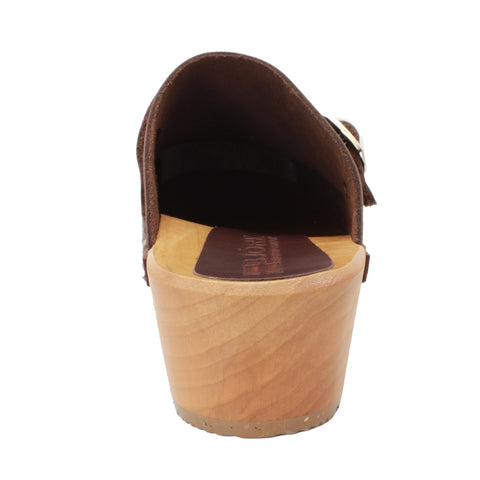 BJORK Anna Wood Full Grain Brown Leather Clogs