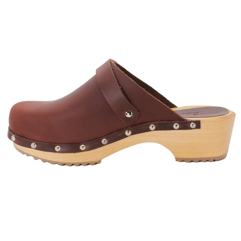 BJORK Anna Wood Full Grain Brown Leather Clogs