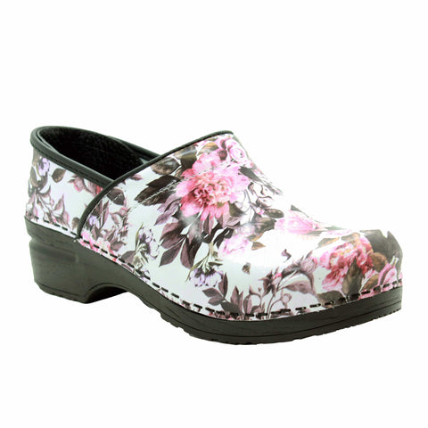 BJORK 757640-90-36 BJORK PROFESSIONAL Pink Roses Printed Leather Clogs Multi / EU-36