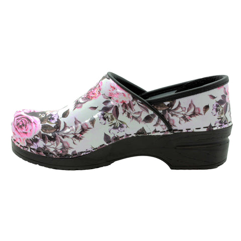 BJORK BJORK PROFESSIONAL Pink Roses Printed Leather Clogs