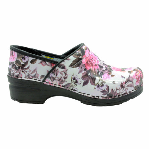 BJORK BJORK PROFESSIONAL Pink Roses Printed Leather Clogs