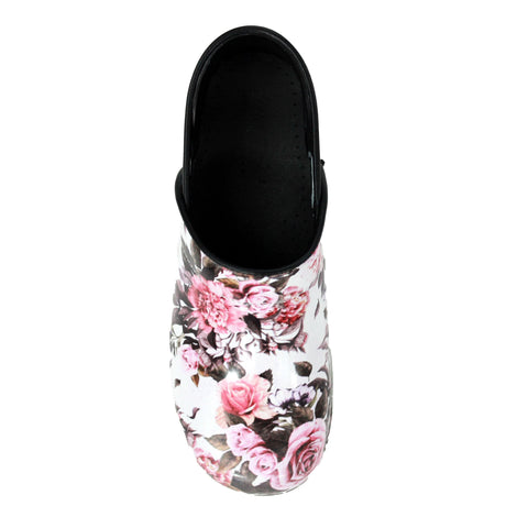 BJORK BJORK PROFESSIONAL Pink Roses Printed Leather Clogs