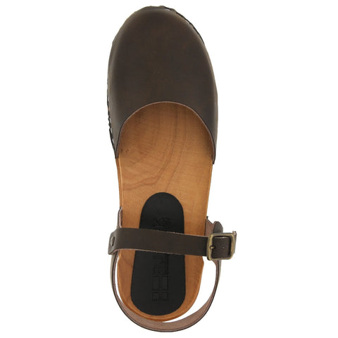 BJORK BJORK ALMA Swedish Wood Clog Brown Leather Sandals