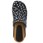 BJORK BJORK Emma Wood Open Back Black Polka Dots Leather Clogs - CLOSEOUT
