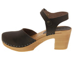 BJORK BJORK MARGARETA Swedish Wood Clog Sandals in Brown Oiled Leather