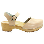 BJORK BJORK ALMA Swedish Wood Clog Leather Sandals in Nude