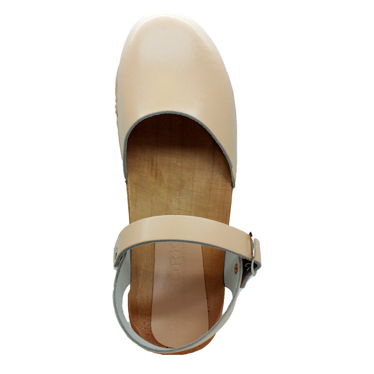 BJORK BJORK ALMA Swedish Wood Clog Leather Sandals in Nude